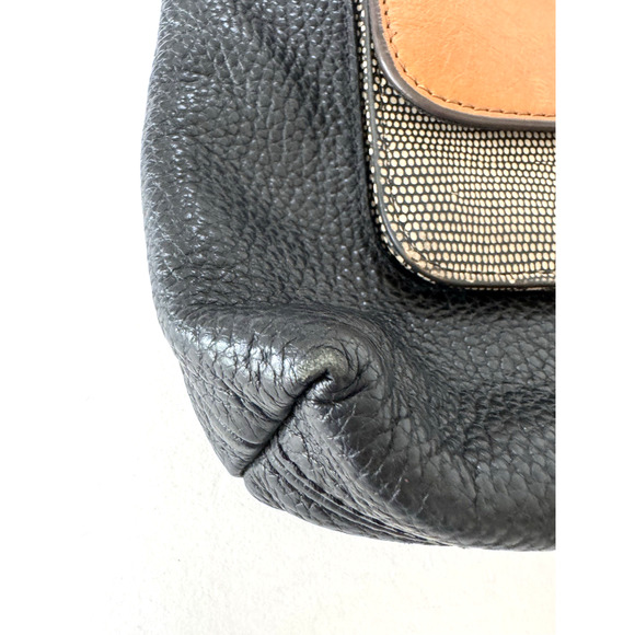 Fossil Crossbody Bag Messenger Black Tan Leather Top Zip Pockets Adjustable - Picture 8 of 16